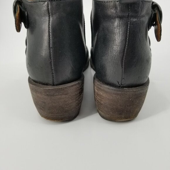 P Monjo Size 6 Black Leather Double Monkstrap Ankle Boots Moto Booties Goth - Picture 7 of 12